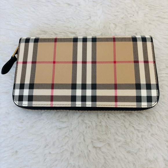 Burberry Nova Check Leather Zip Around Unisex Long Wallet - Picture 1 of 16